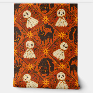 Papel Pintado Fantasma de Halloween antiguo y Harlequin de gatos