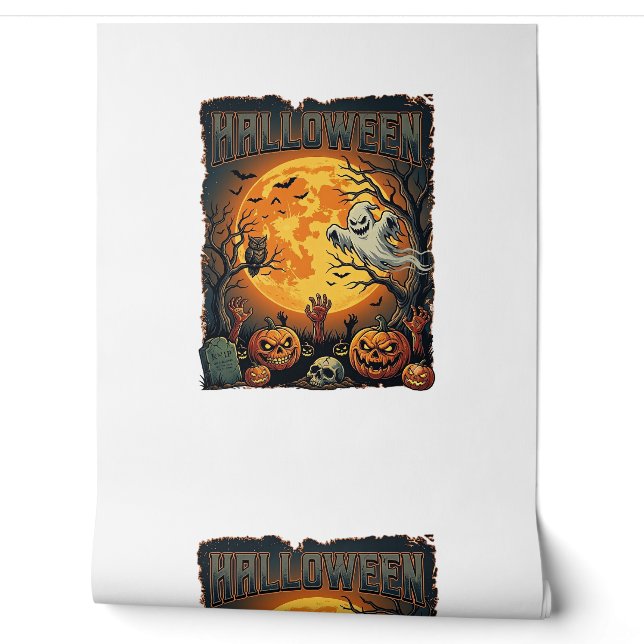 Papel Pintado Fantasma de Halloween Luna Llena Linternas de Jack (Desenrollar)