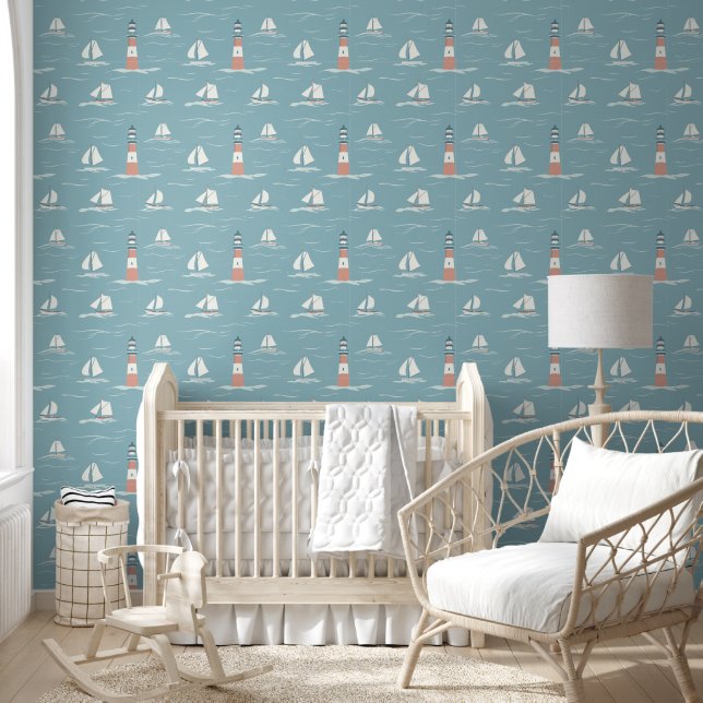 Papel Pintado Faro mono/Sailboats/Azul (Niños)