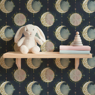 Papel Pintado Fases de la Luna Celestial de Oro y Estrellas