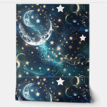 Papel pintado - Fases lunares celestes azul hielo