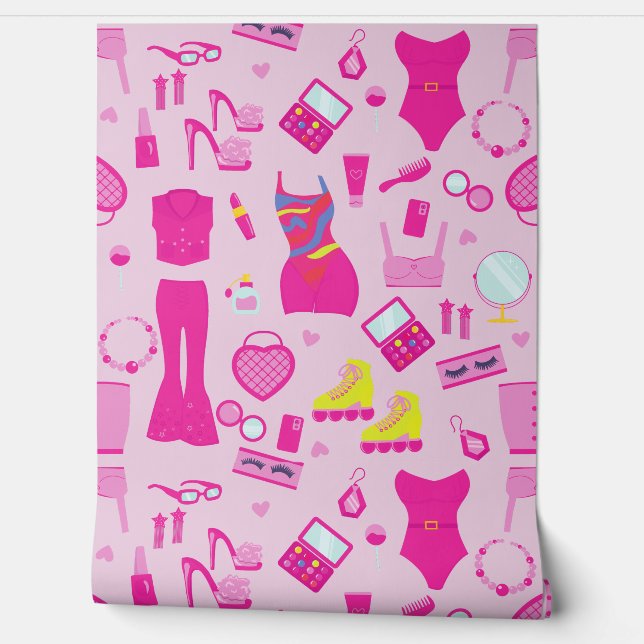Papel Pintado fashion doll clothes vintage 1990s pink  (Desenrollar)