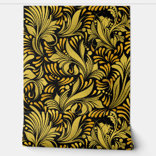 Papel Pintado Faux Gold Metallic Florece en Black Beautiful