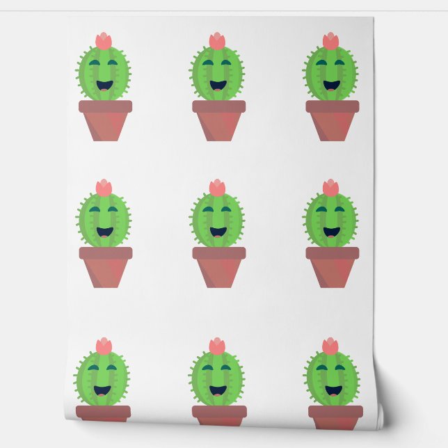 Papel Pintado Feliz Cactus Divertido Suculento Carácter (Desenrollar)