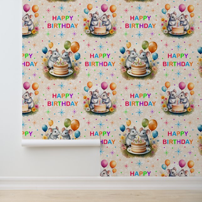 Papel Pintado Feliz cumpleaños: texto de crema de globos de rató (Solicitud)