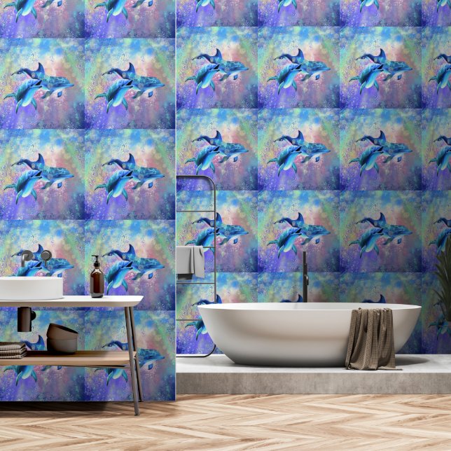 Papel Pintado Feliz delfín de pareja (Baño)