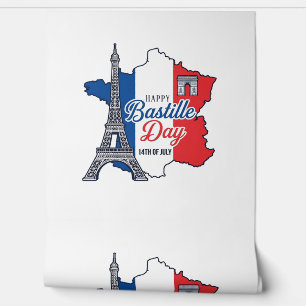 Papel Pintado Feliz Día de la Bastilla Francia Mapa Torre Eiffel