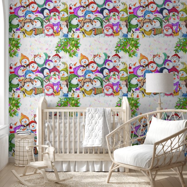 Papel Pintado Feliz Fiesta de Snowmans a Navidades divertidos (Niños)