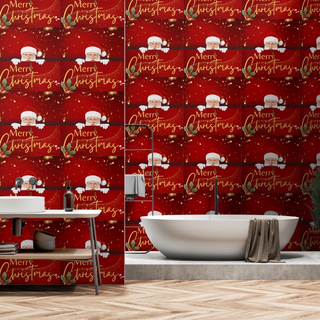 Papel Pintado Feliz Navidad encantado Papá Noel Peel y Stick (Baño)