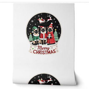 Papel Pintado Feliz Navidad Tres Santa Elfo Reno Gatos Siameses
