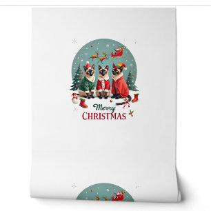 Papel Pintado Feliz Navidad Tres Santa Elfo Reno Gatos Siameses
