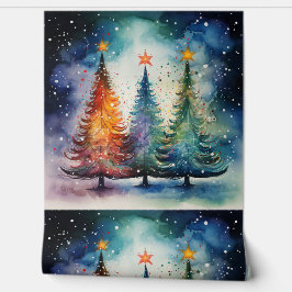 Papel Pintado Festive Watercolor Winter Trees Textured 