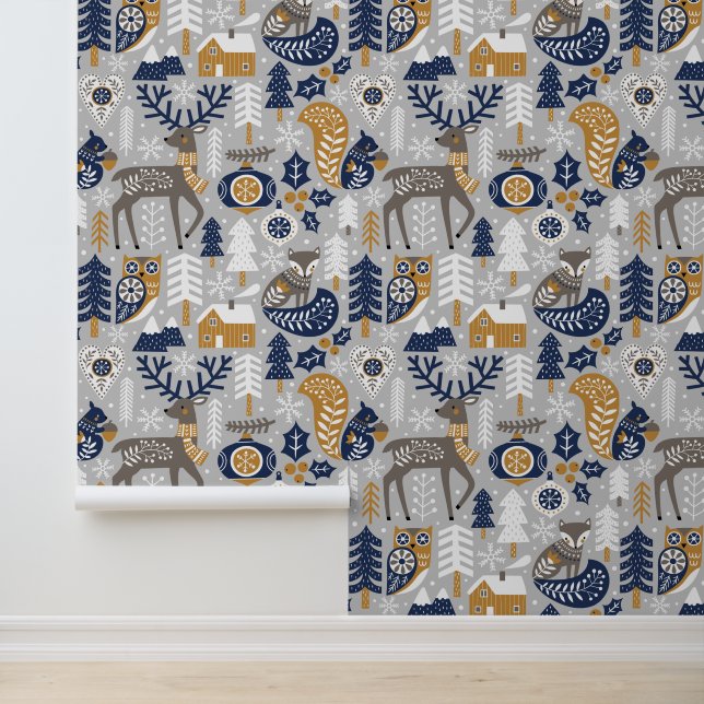 Papel Pintado Festividades de Navidades de Woodland de renos esc (Solicitud)
