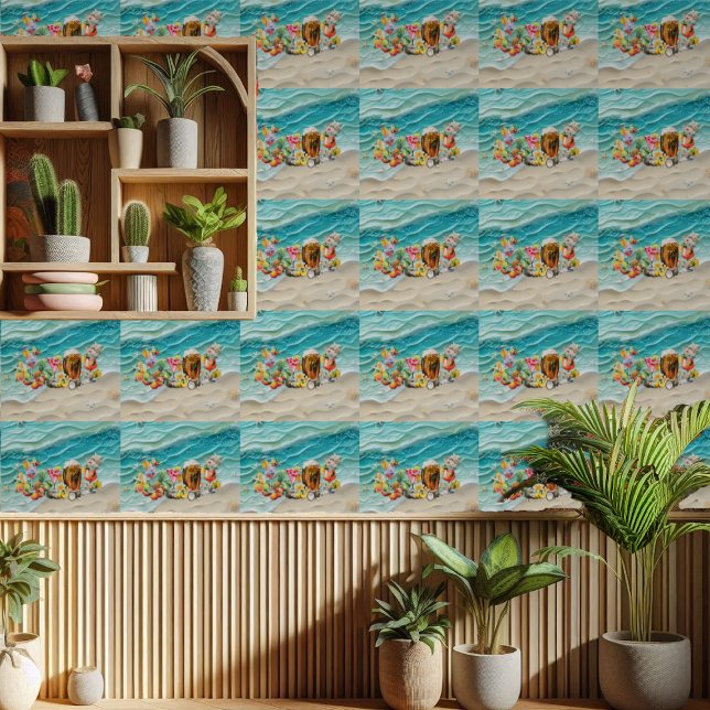 Papel Pintado Fiesta de Despedida de Soltera Cócteles Tropicales (Beach Cocktails Tropical Fruits Bachelorette Party Wallpaper)