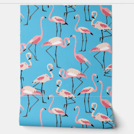Papel Pintado Flamencos rosados sobre colorido azul