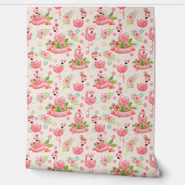 Papel Pintado Flamencos y flores tropicales