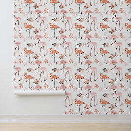 Papel Pintado Flamingo Peach Pink Retro