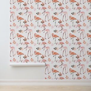 Papel Pintado Flamingo Peach Pink Retro