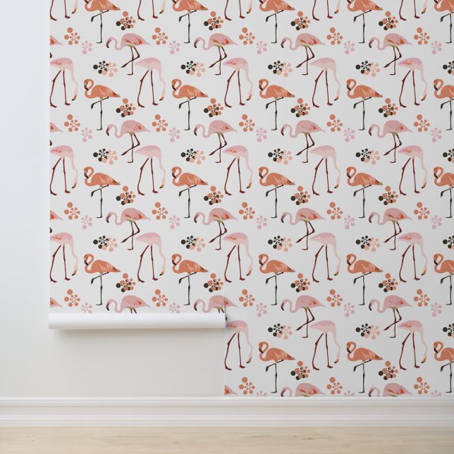 Papel Pintado Flamingo Peach Pink Retro (Solicitud)