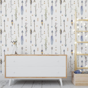 Papel Pintado Flechas de árbol nativo azul verde vintage Boho tr
