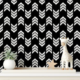 Papel Pintado Flechas de Chevron Texturizadas Modernas Blancas y