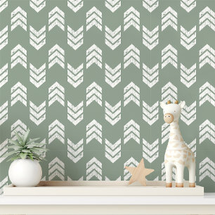 Papel Pintado Flechas de Chevron Texturizadas Modernas en Verde 