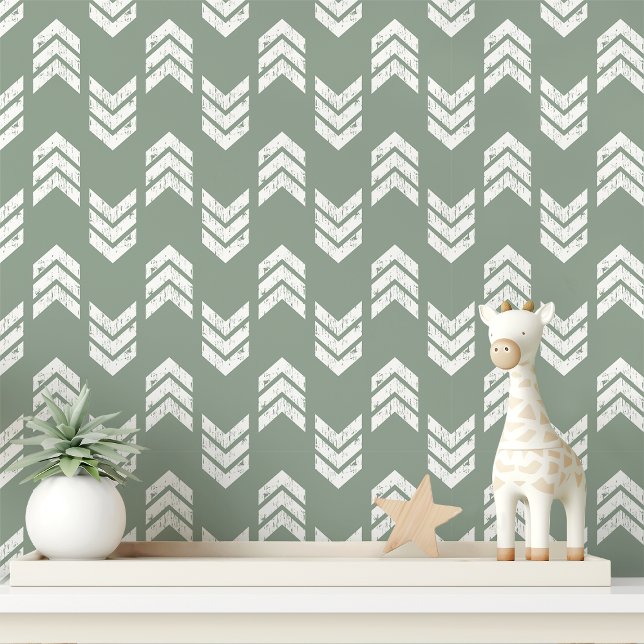 Papel Pintado Flechas de Chevron Texturizadas Modernas en Verde  (Subido por el creador)