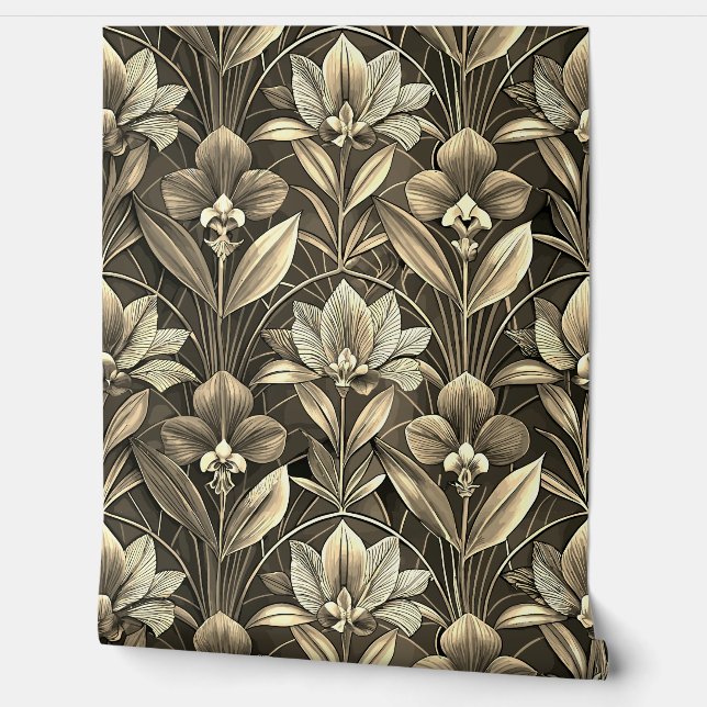 Papel Pintado Fleur de lis Geometric Art Deco Gold Pattern (Desenrollar)