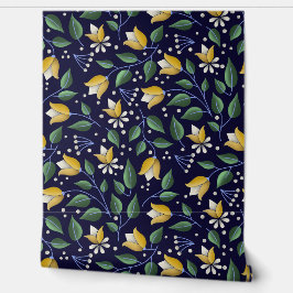 Papel Pintado Flor azul profundo y amarilla