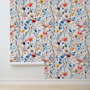 Papel Pintado Flor azul y blanca