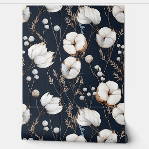 Papel Pintado Flor azul y blanca de medianoche