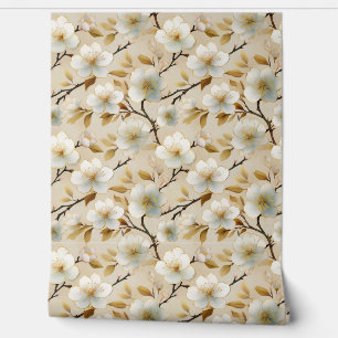 Papel Pintado Flor blanca acuarela cerezo japonés