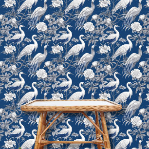 Papel Pintado Flor blanca azul de pájaro asiático Chinoiserie vi