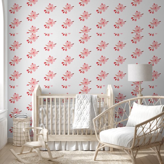 Papel Pintado Flor blanca rosada cerezo floral (Niños)