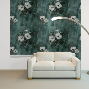 Papel Pintado Flor blanca verde