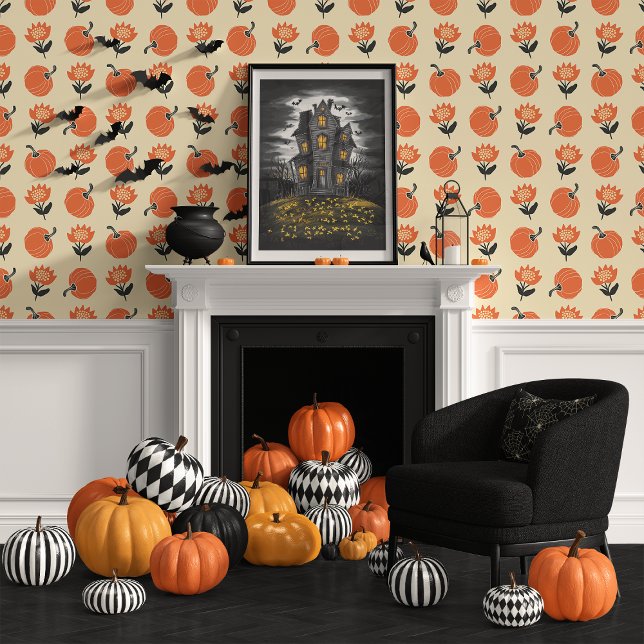 Papel Pintado Flor de calabaza de Boho crema y Naranja (Subido por el creador)