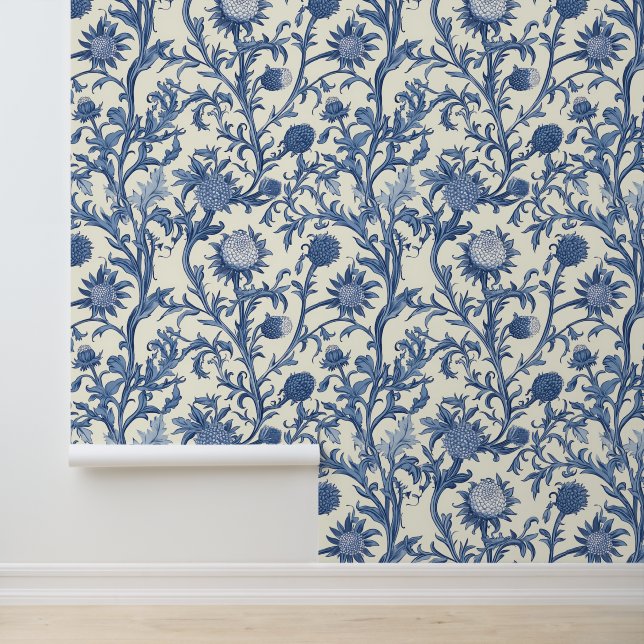 Papel Pintado Flor de Cardo Silvestre Floral Azul  (Solicitud)