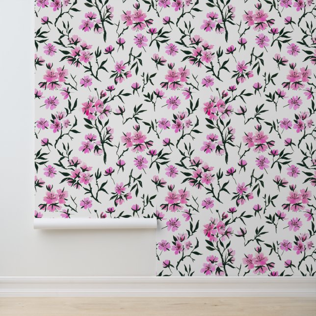 Papel Pintado Flor de cerezo blanco en blanco (Solicitud)