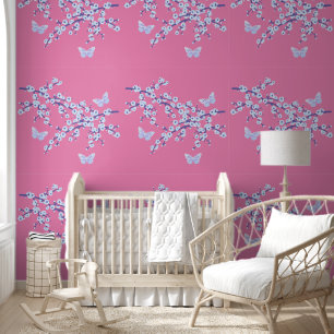 Papel Pintado Flor de cerezo - Mariposa de rama 8a