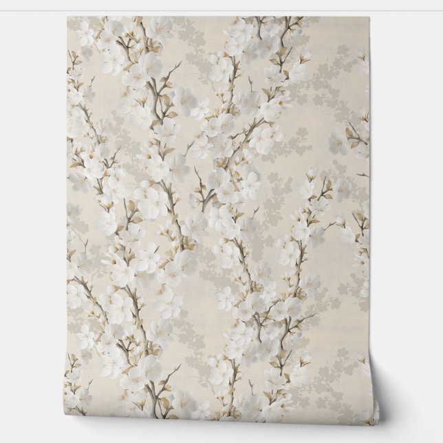 Papel Pintado Flor de cerezo neutral - beige (Desenrollar)