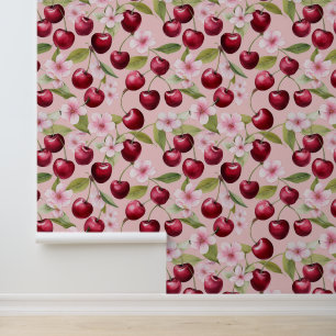 Papel Pintado Flor de color de agua de cerezo rosa