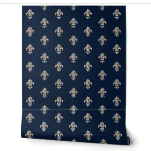 Papel Pintado Flor de Lis Francesa Medieval Azul Marino Vintage 