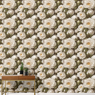 Papel Pintado Flor de lujo de color dorado blanco transparente
