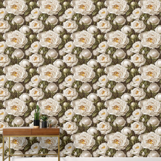 Papel Pintado Flor de lujo de color dorado blanco transparente