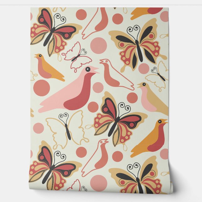 Papel Pintado Flor de mariposa boho (Desenrollar)