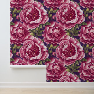 Papel Pintado Flor de peonía floral color rosa verde sin costura