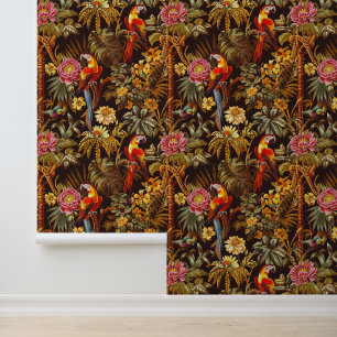 Papel Pintado Flor de tigre de loro de estilo indio