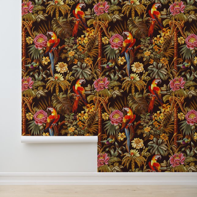 Papel Pintado Flor de tigre de loro de estilo indio (Solicitud)