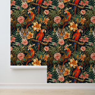 Papel Pintado Flor de tigre de loro de estilo indio