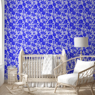Papel Pintado Flor floral azul cáscara de abeja y palo